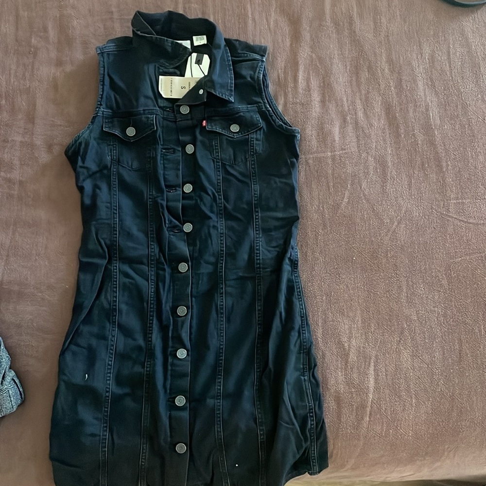Levi's Black Sleeveless Button-Front Denim Dress